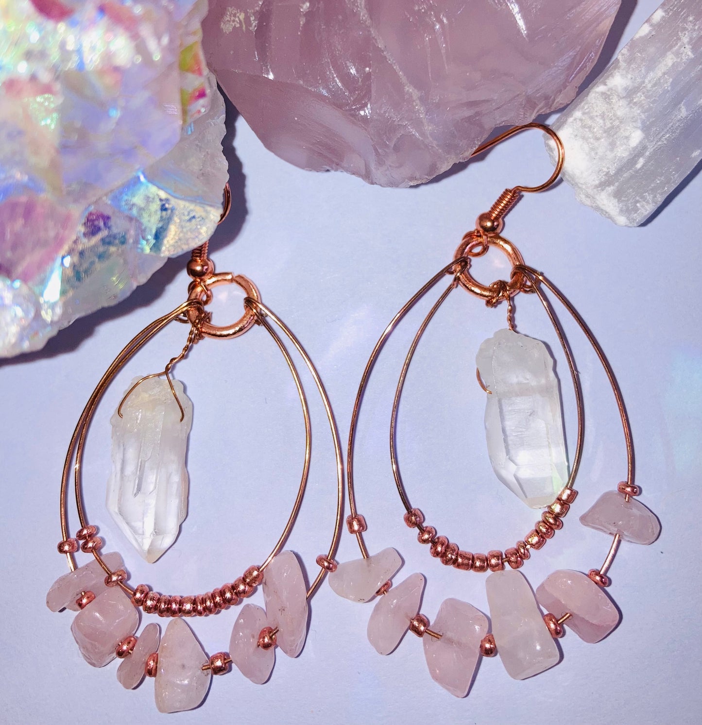 Healing Clear Quartz & Rose Quartz Earrings