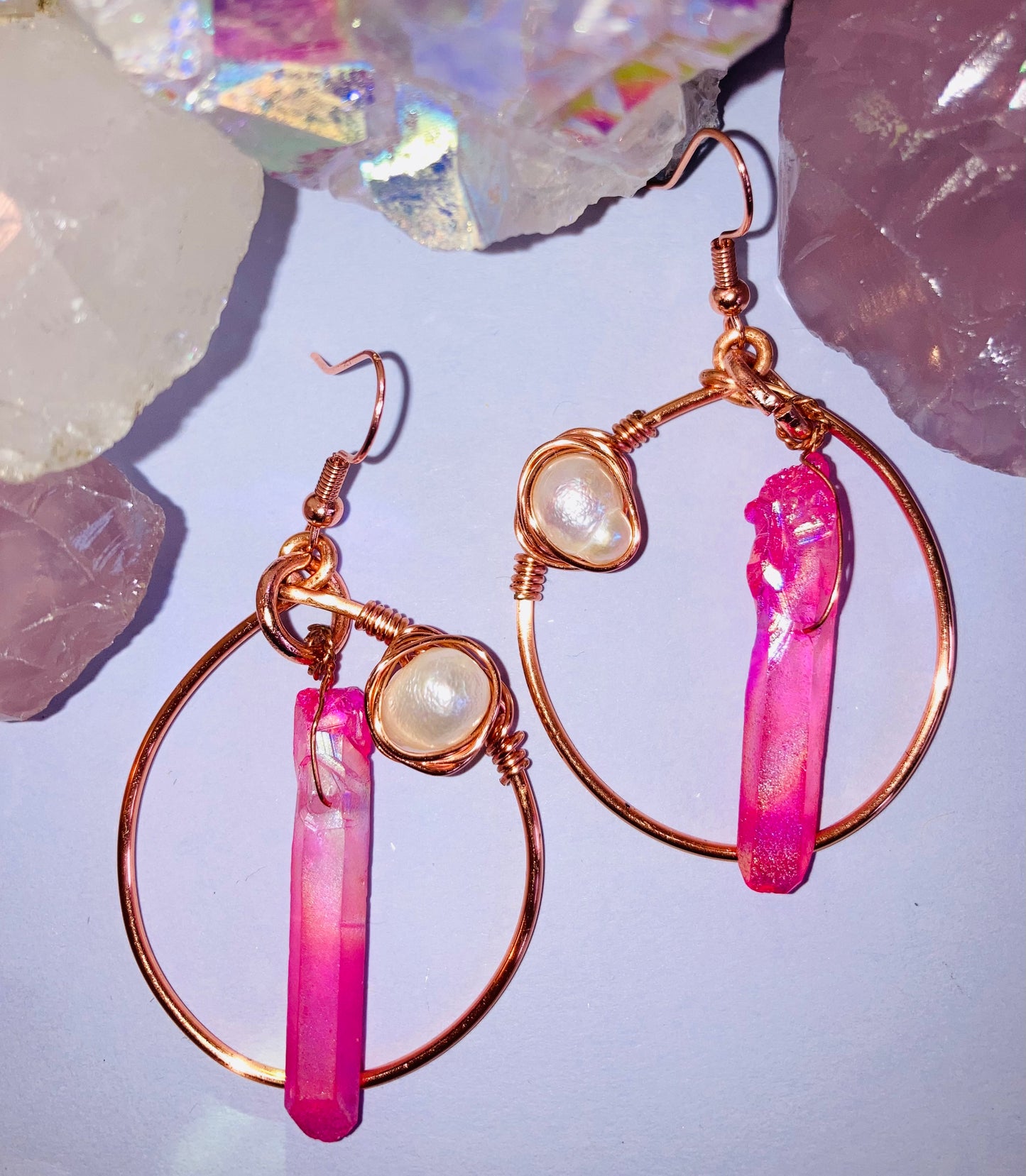 Healing Magenta Quartz & Pearl Earrings