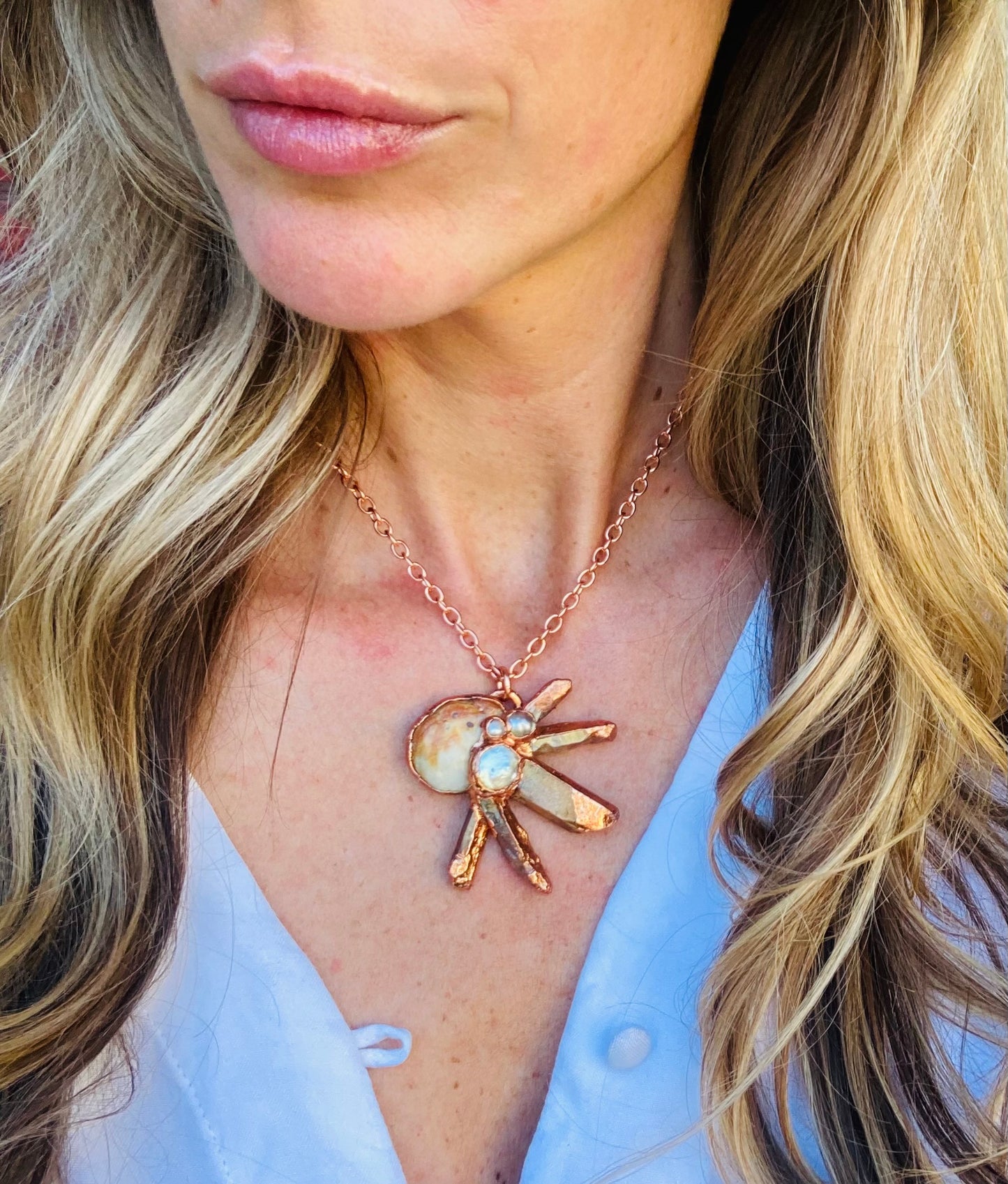 Sunburst Shell, Pearl & Peach Quartz Necklace