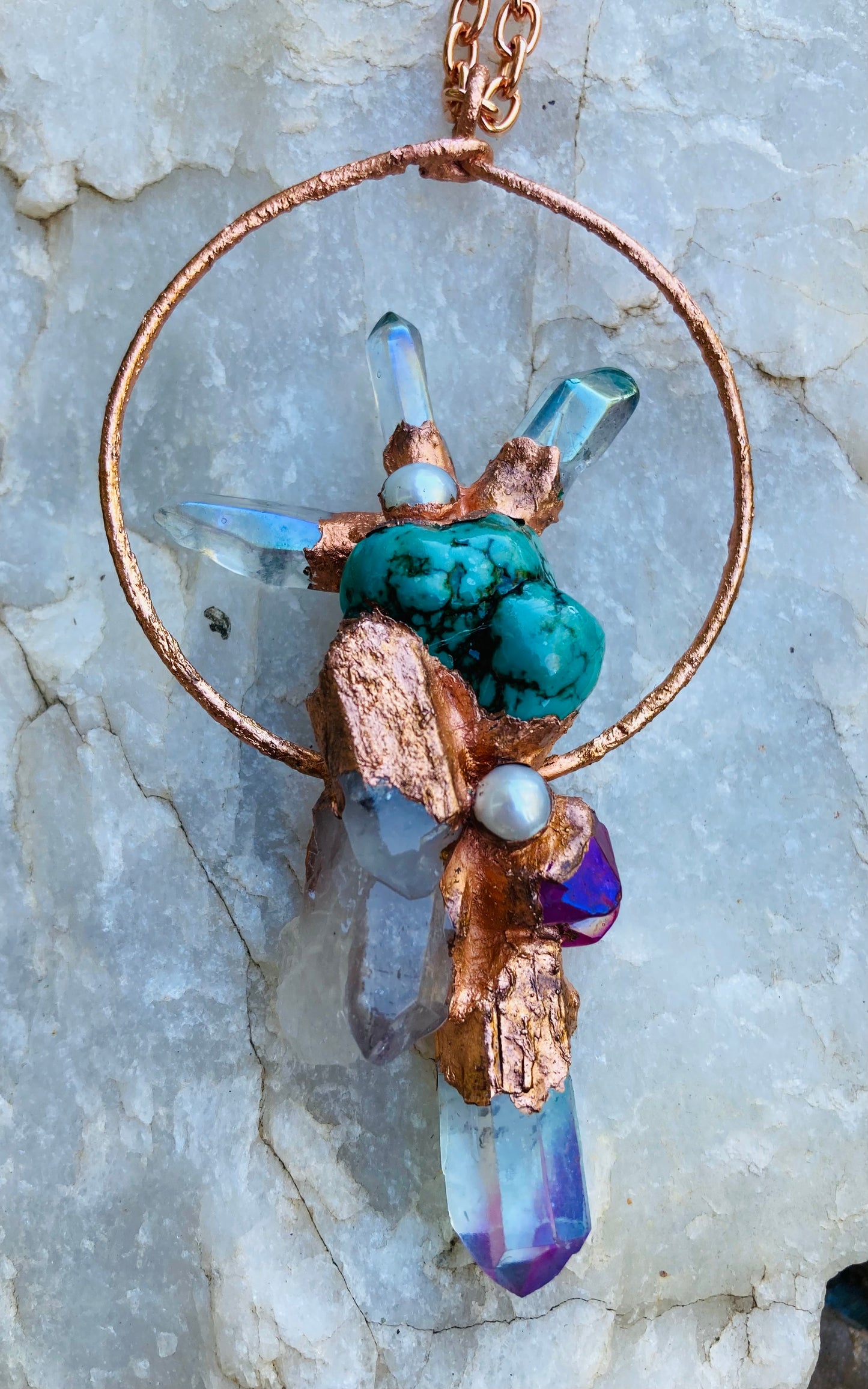 Goddess Magic, Quartz, Turquoise & Pearl Necklace