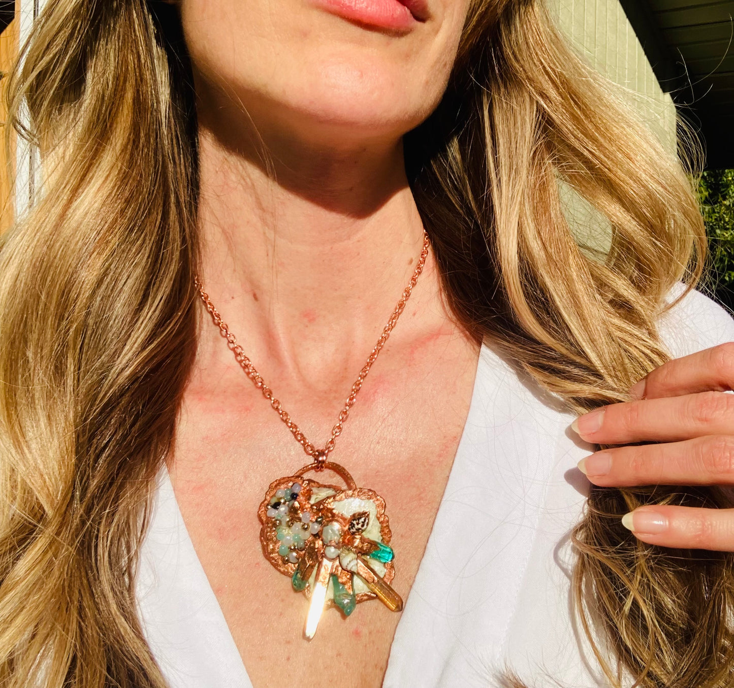 Beach Magic Peach & Aqua Aura Quartz & Shell Necklace