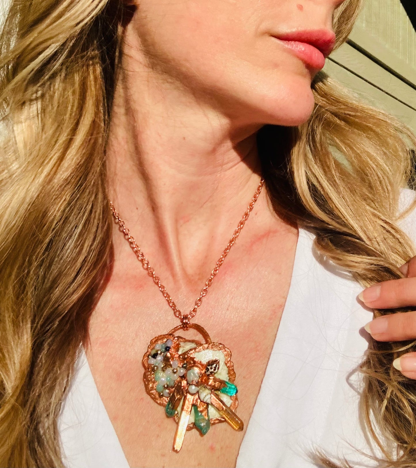 Beach Magic Peach & Aqua Aura Quartz & Shell Necklace