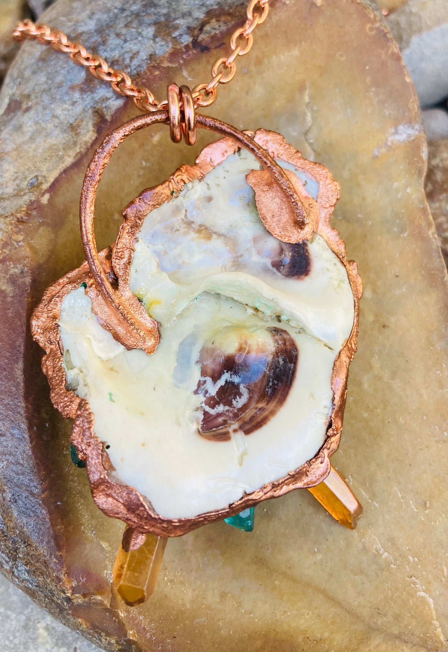 Beach Magic Peach & Aqua Aura Quartz & Shell Necklace