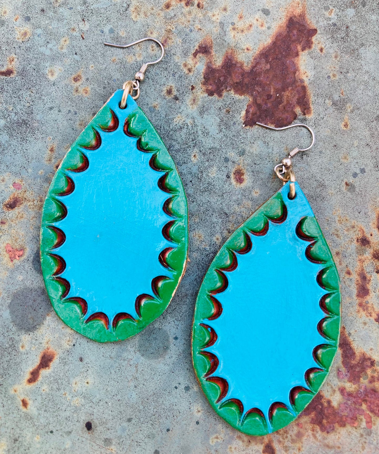 Vibrant Teal with Green Accent Earrings