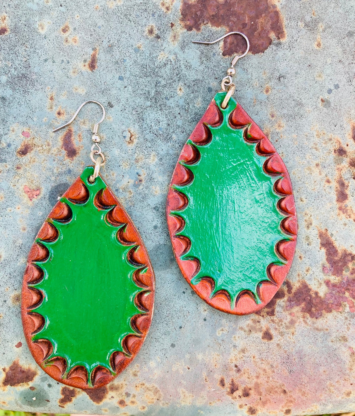 Vibrant Green with Chocolate Accent Earrings