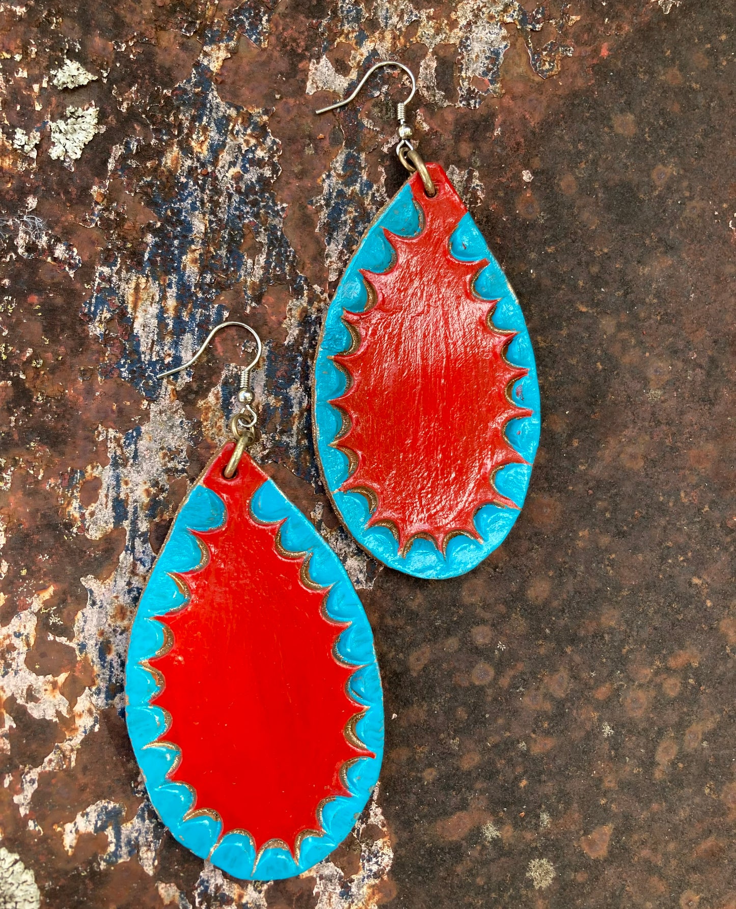 Vibrant Red with Teal Accent Earrings