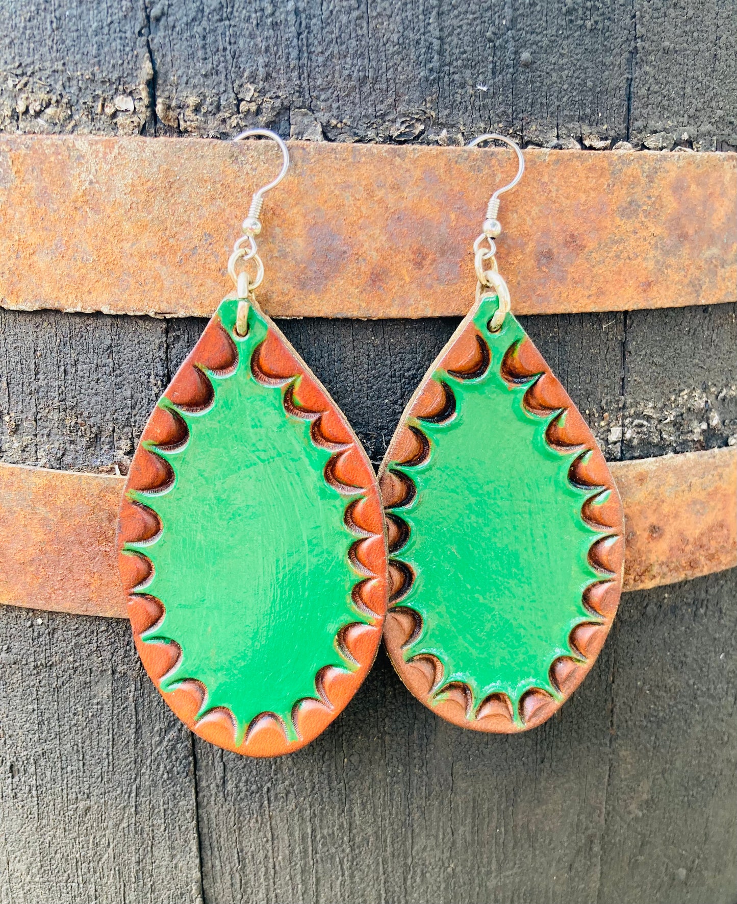 Vibrant Green with Chocolate Accent Earrings