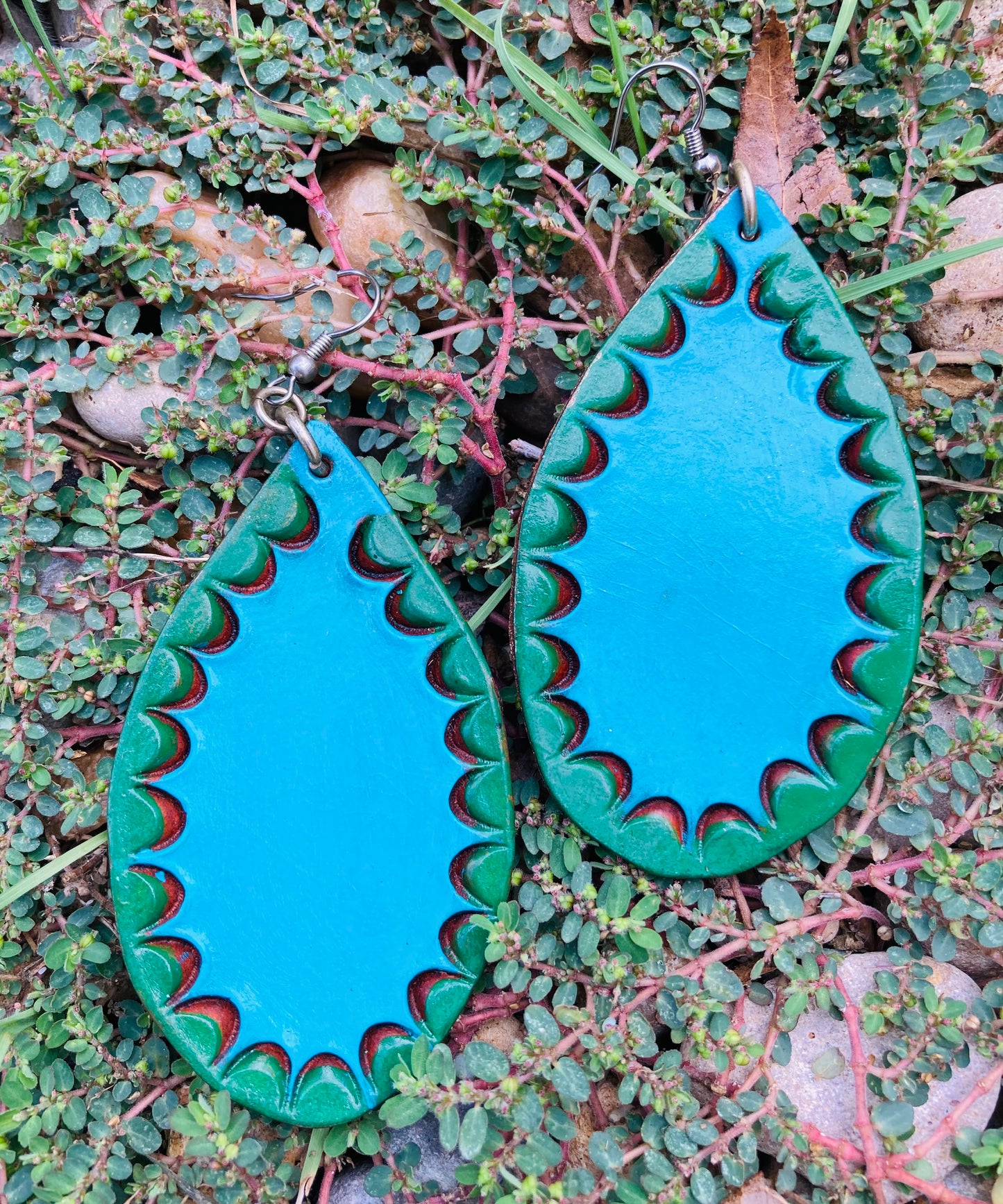 Vibrant Teal with Green Accent Earrings