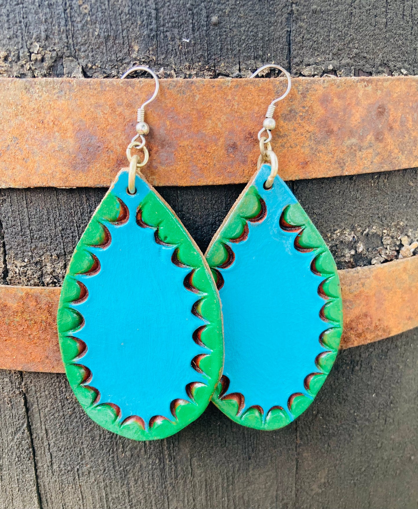 Vibrant Teal with Green Accent Earrings