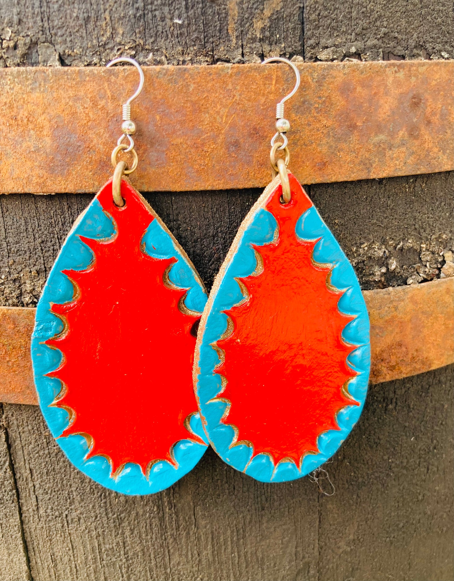 Vibrant Red with Teal Accent Earrings