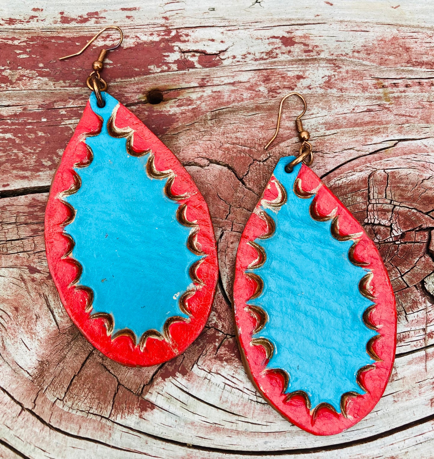 Vibrant Teal with Red Accent Earrings