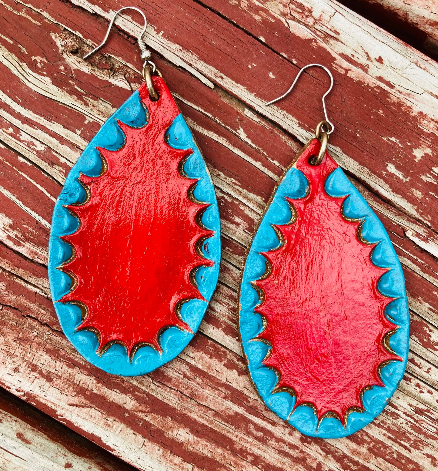 Vibrant Red with Teal Accent Earrings