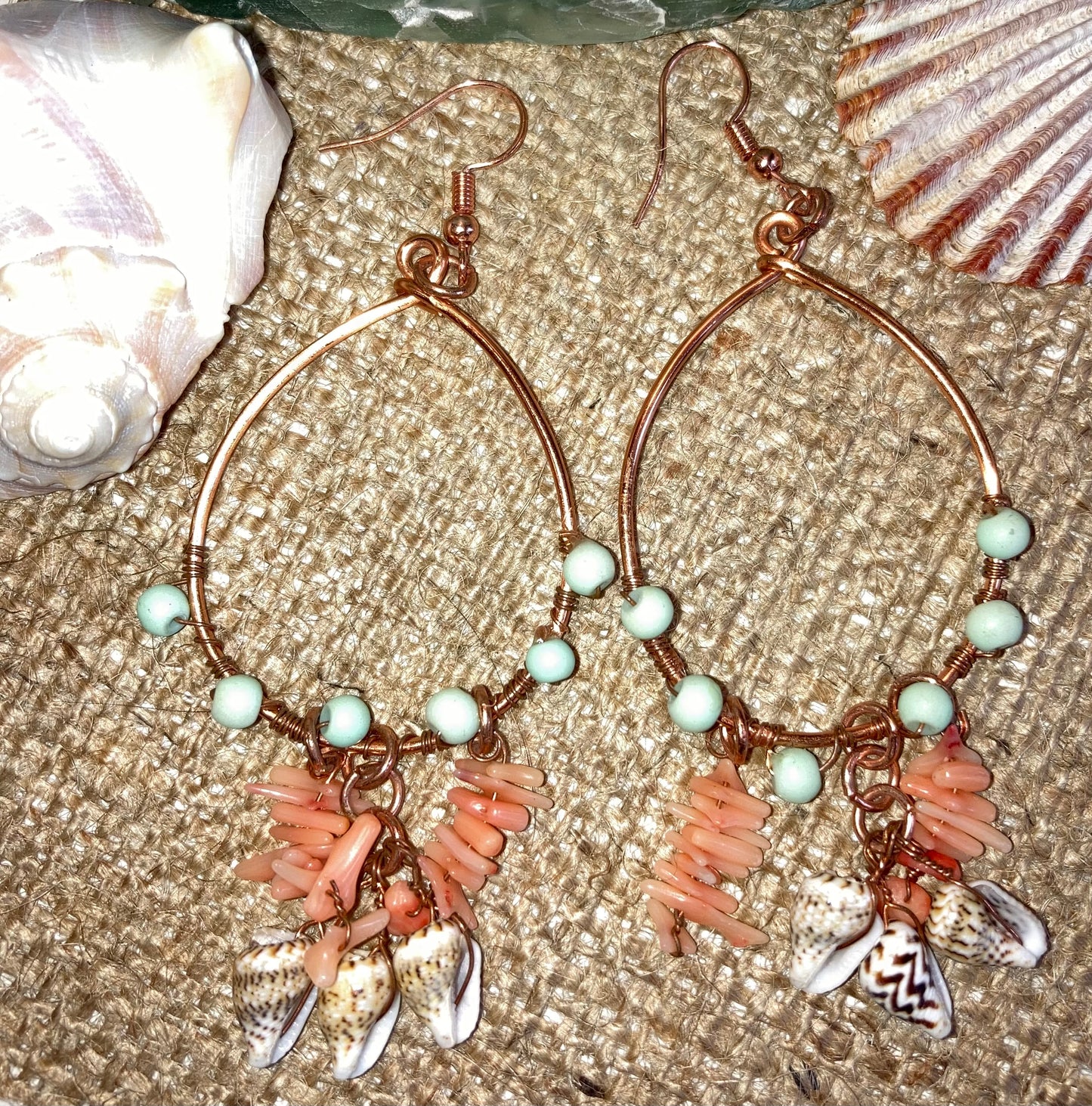 Whimsical Island Blues, Coral & Shells Earrings