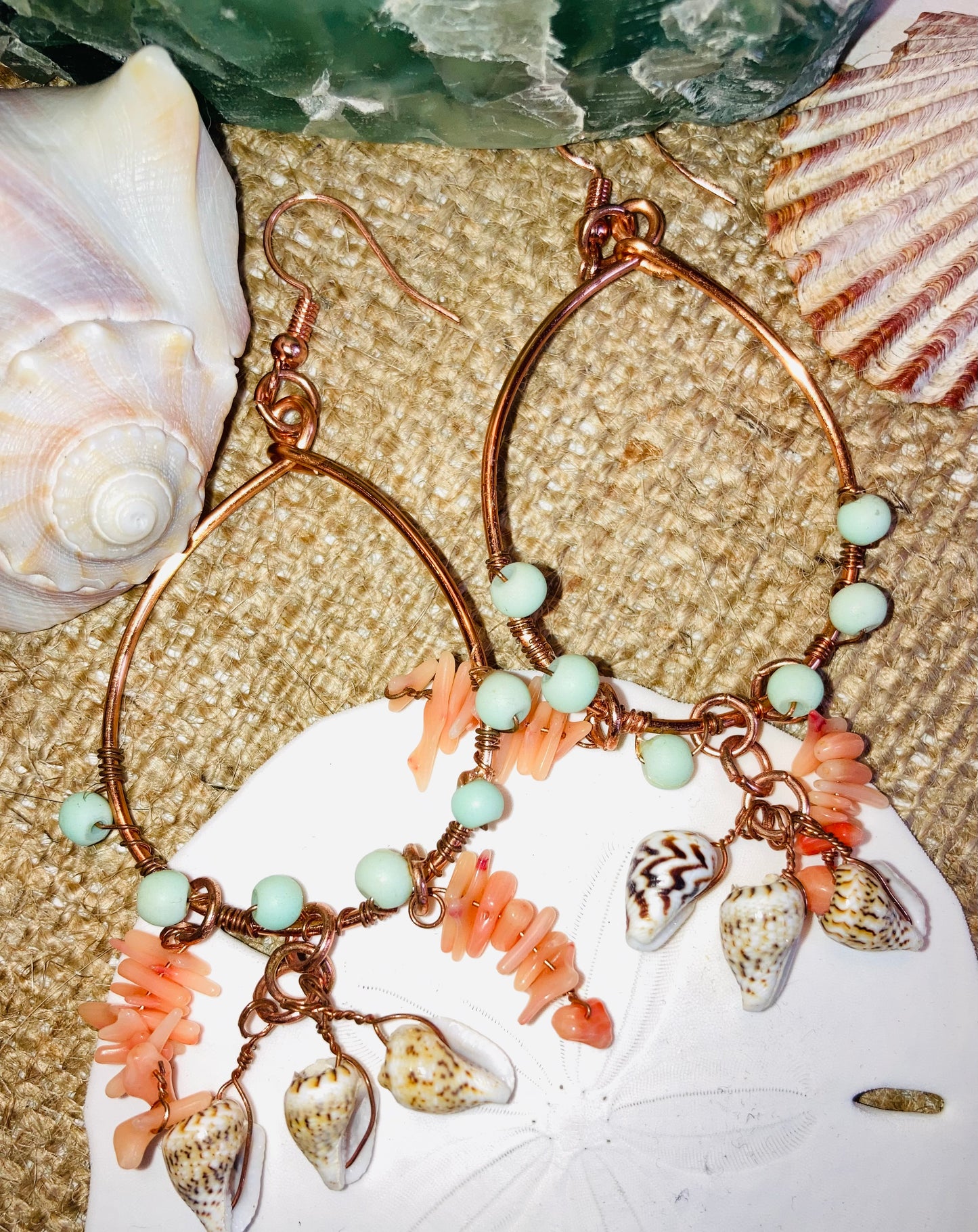 Whimsical Island Blues, Coral & Shells Earrings