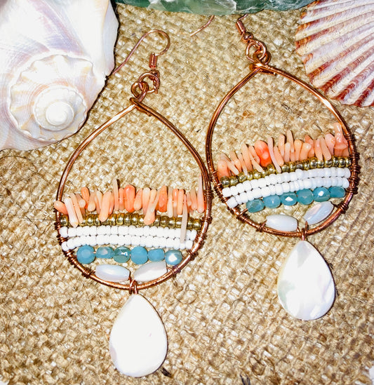 Coral, Beach Waves & Pearl Drop Earrings