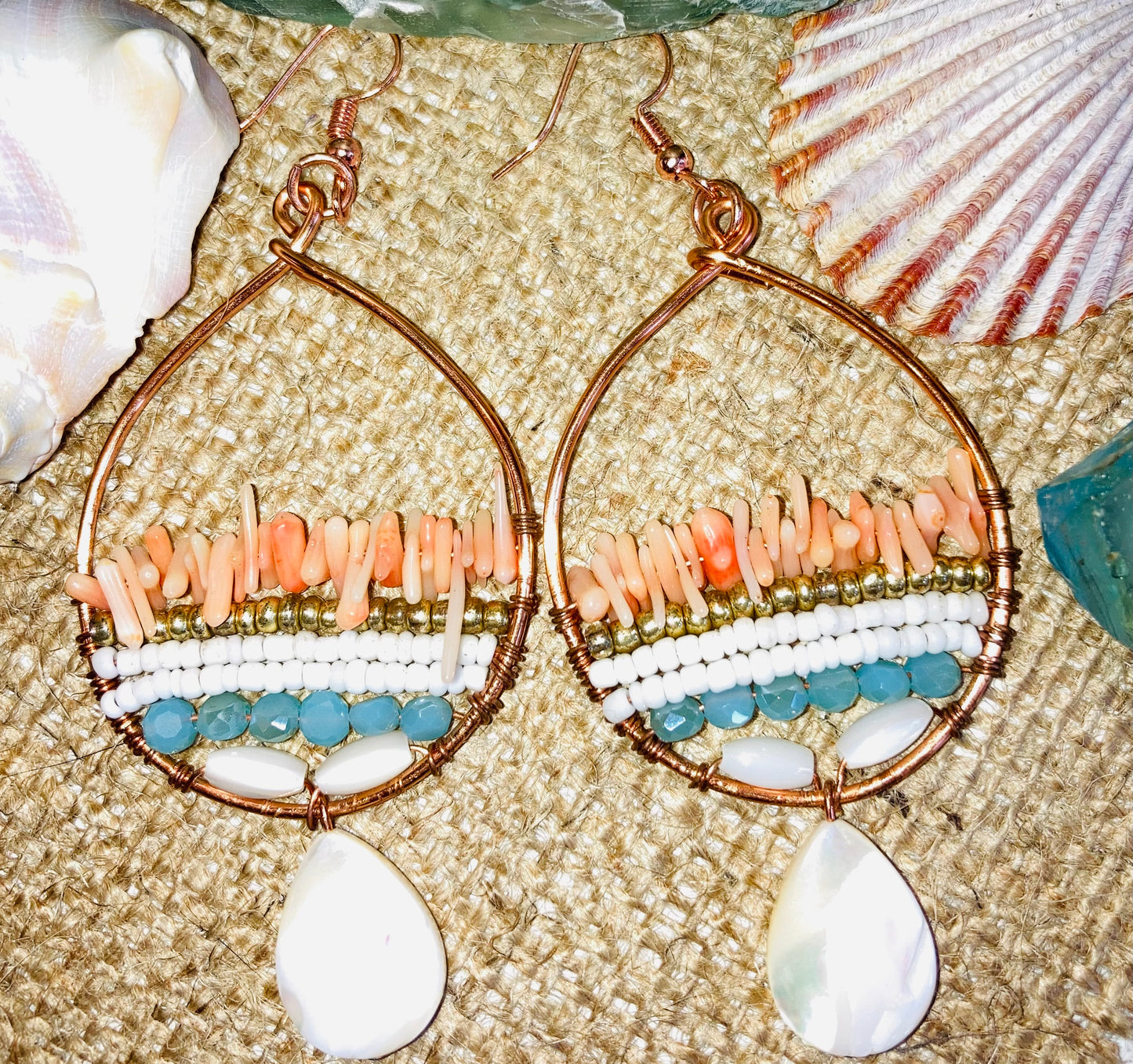 Coral, Beach Waves & Pearl Drop Earrings