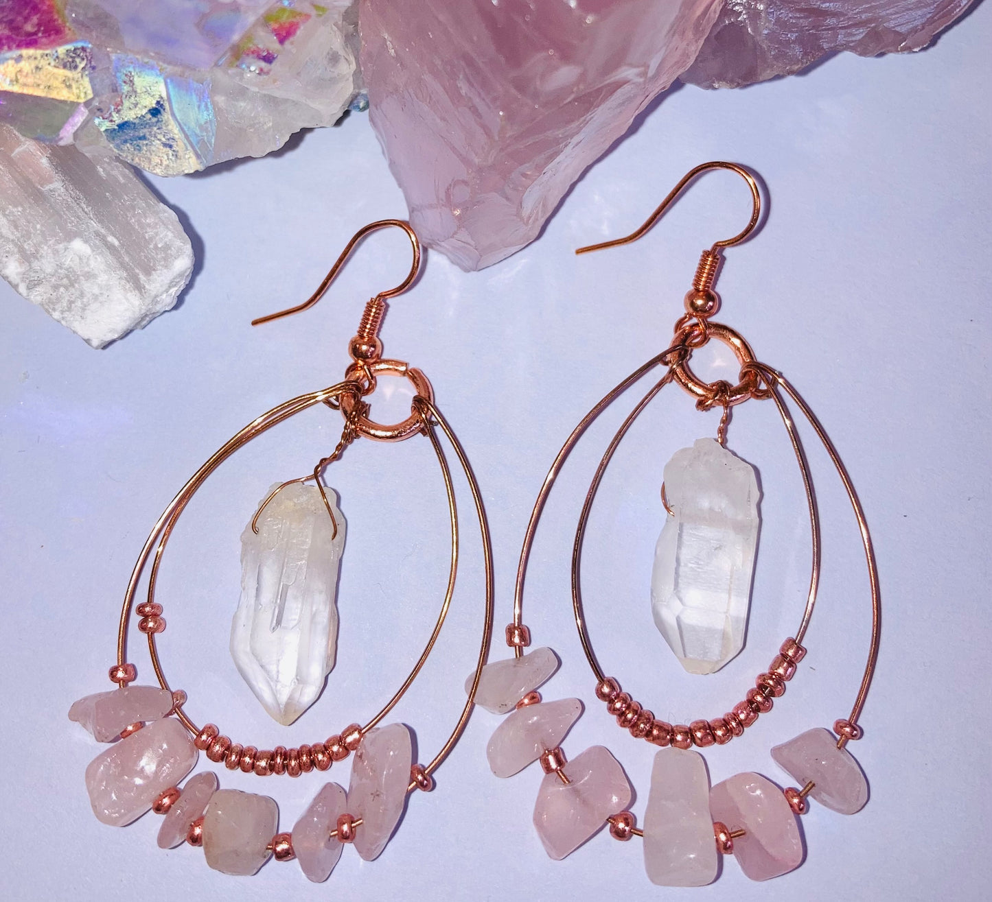 Healing Clear Quartz &  Rose Quartz Earrings