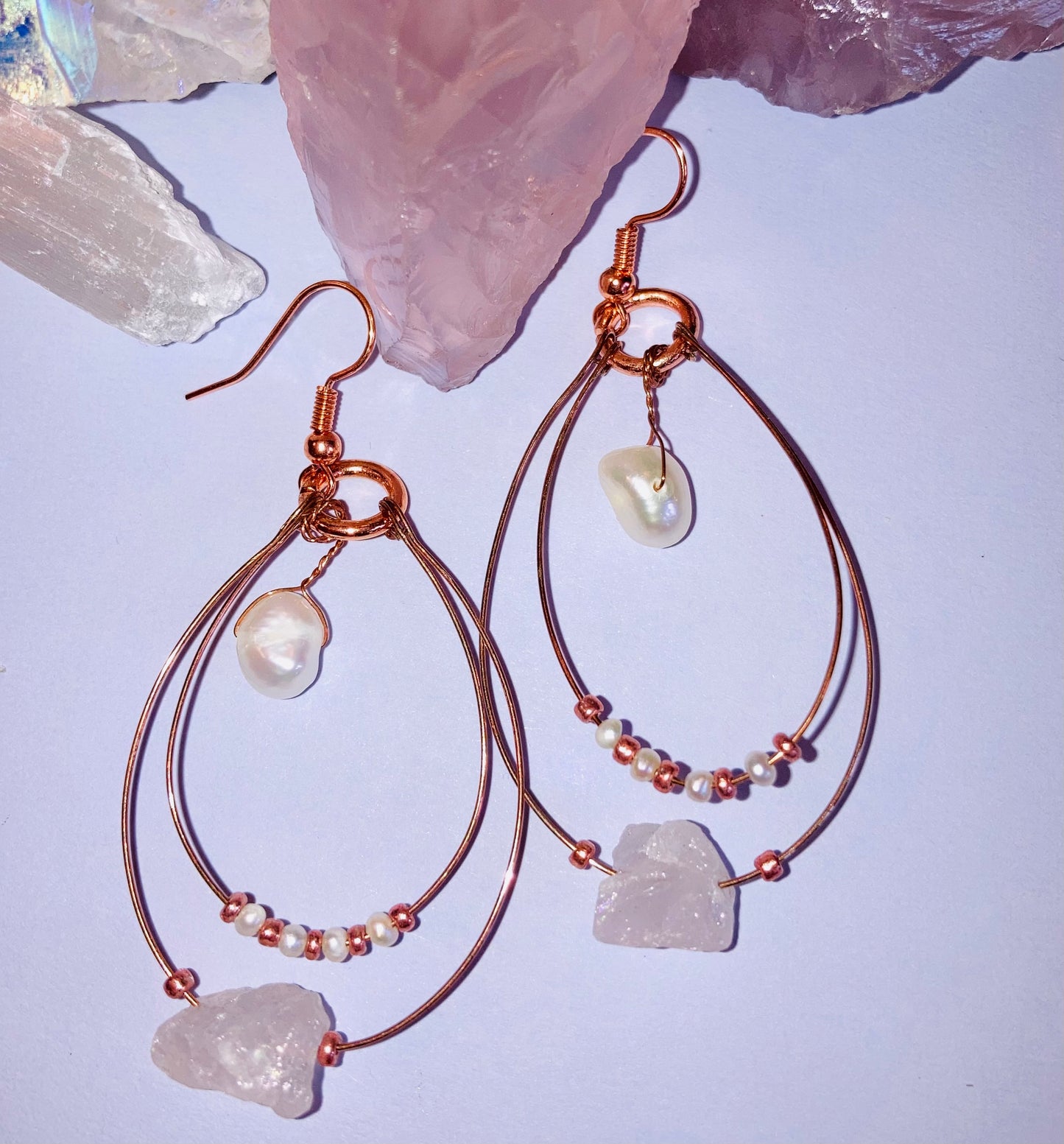 Healing Rose Quartz & Pearl Earrings