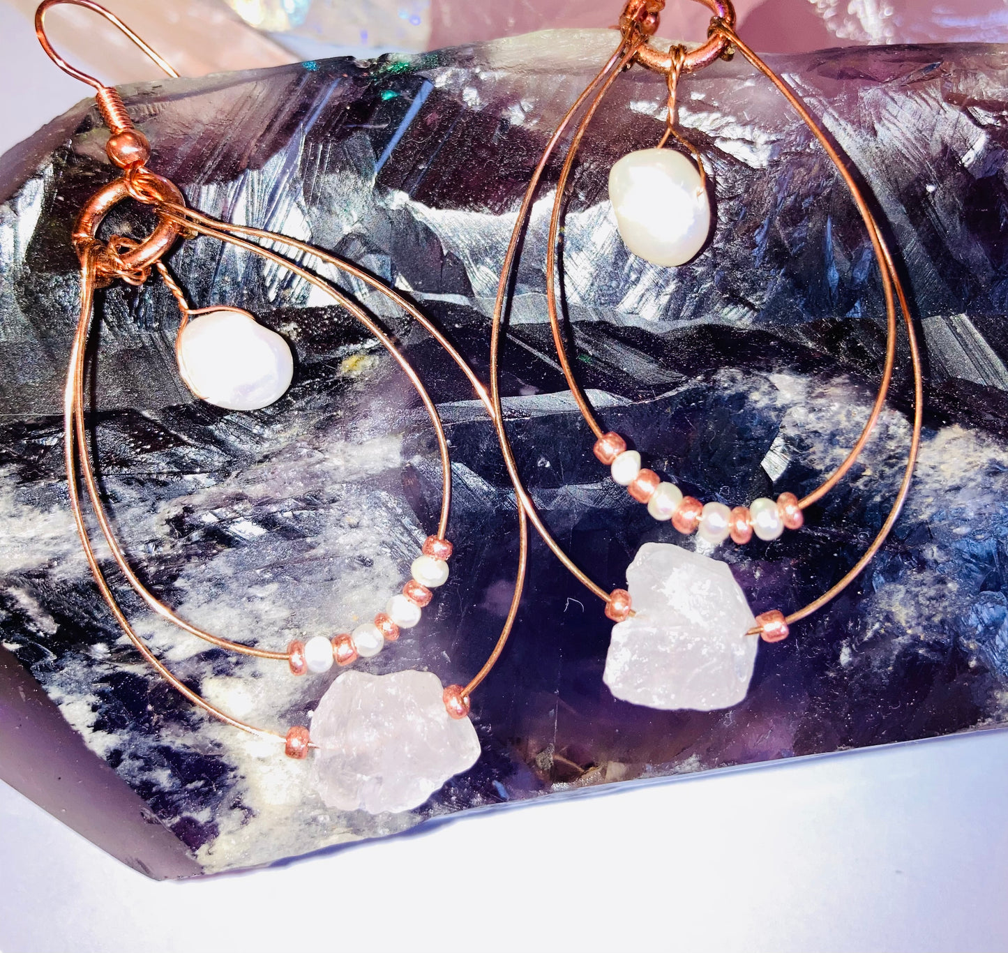 Healing Rose Quartz & Pearl Earrings