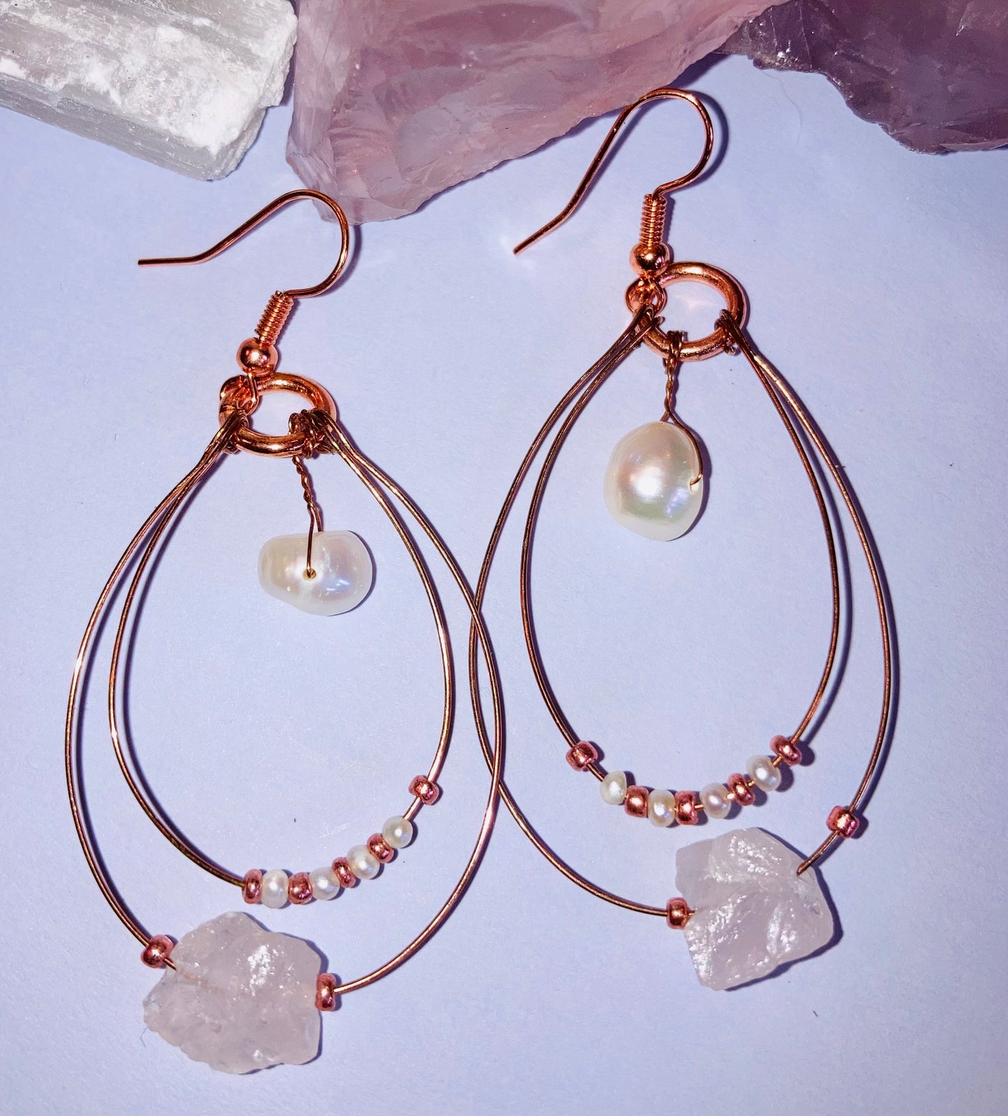 Healing Rose Quartz & Pearl Earrings