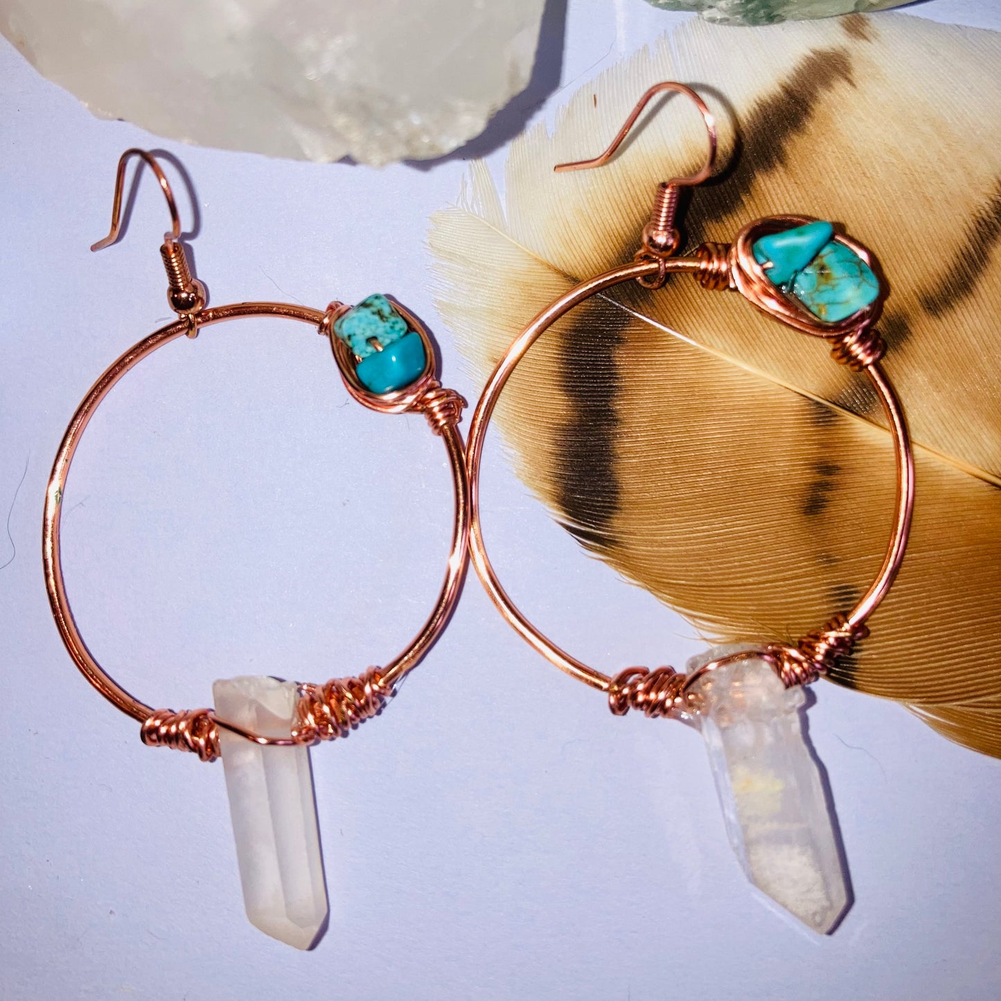 Native American Inspired Clear Quartz & Turquoise Earrings