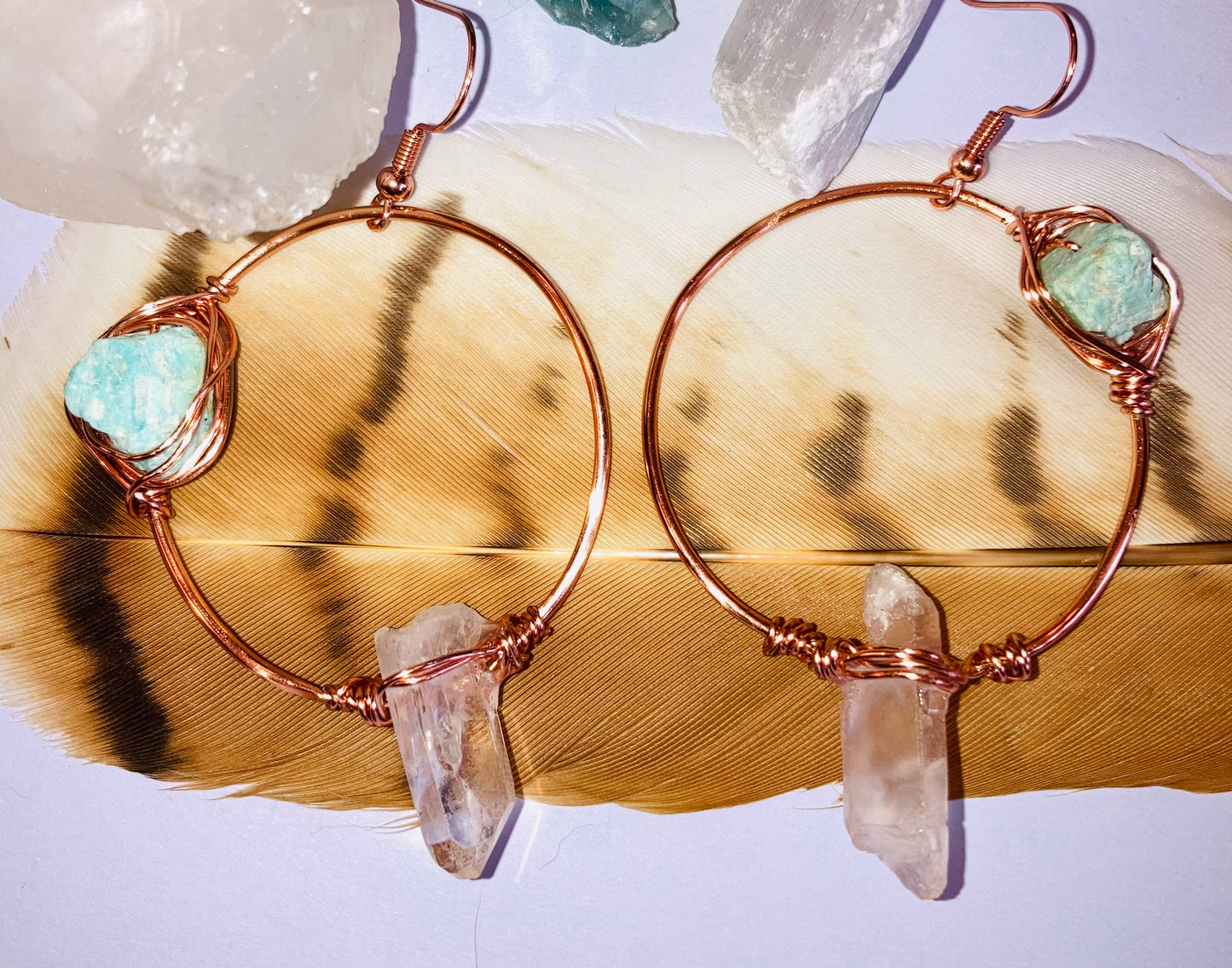 Healing Clear Quartz & Amazonite Earrings