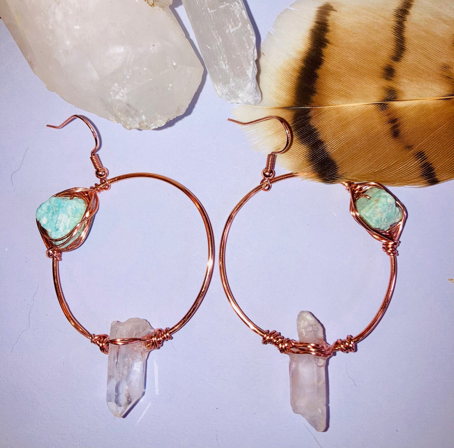 Healing Clear Quartz & Amazonite Earrings