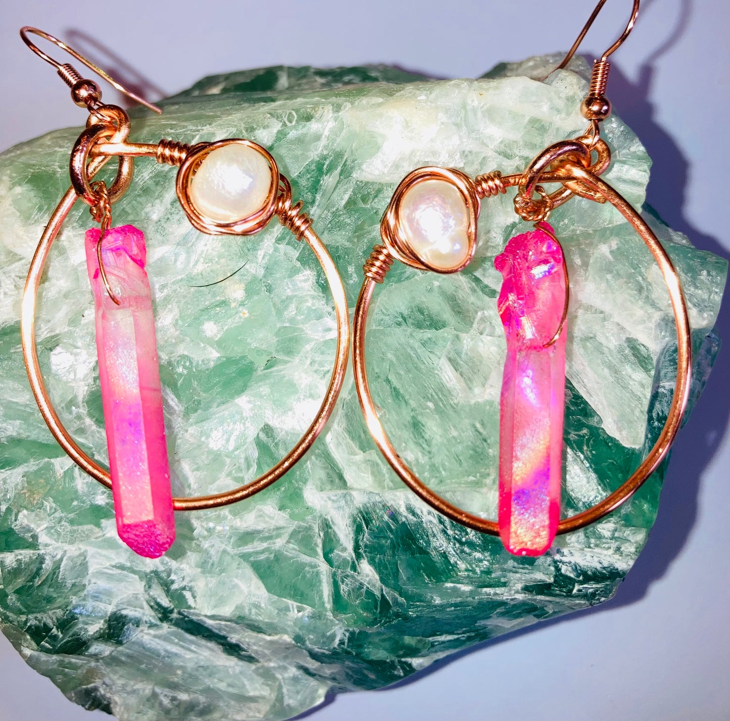 Healing Magenta Quartz & Pearl Earrings