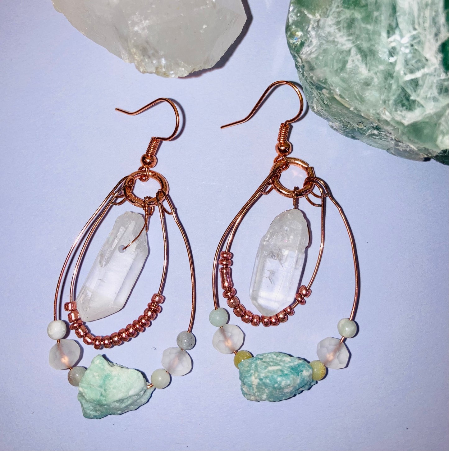 Healing Clear Quartz & Amazonite Earrings