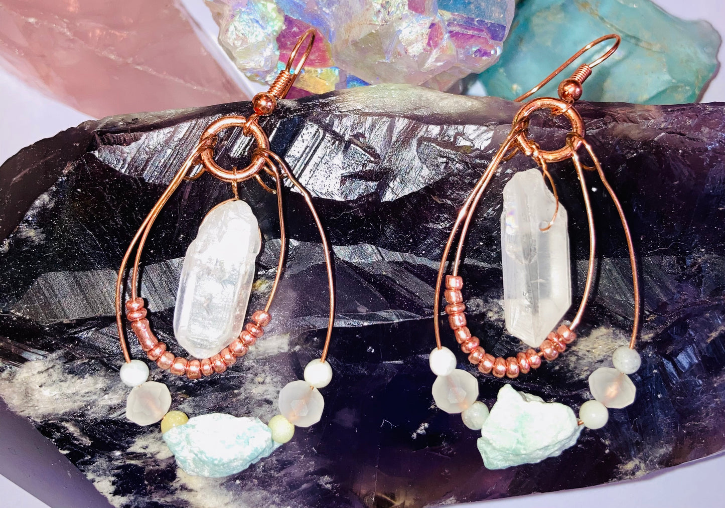 Healing Clear Quartz & Amazonite Earrings