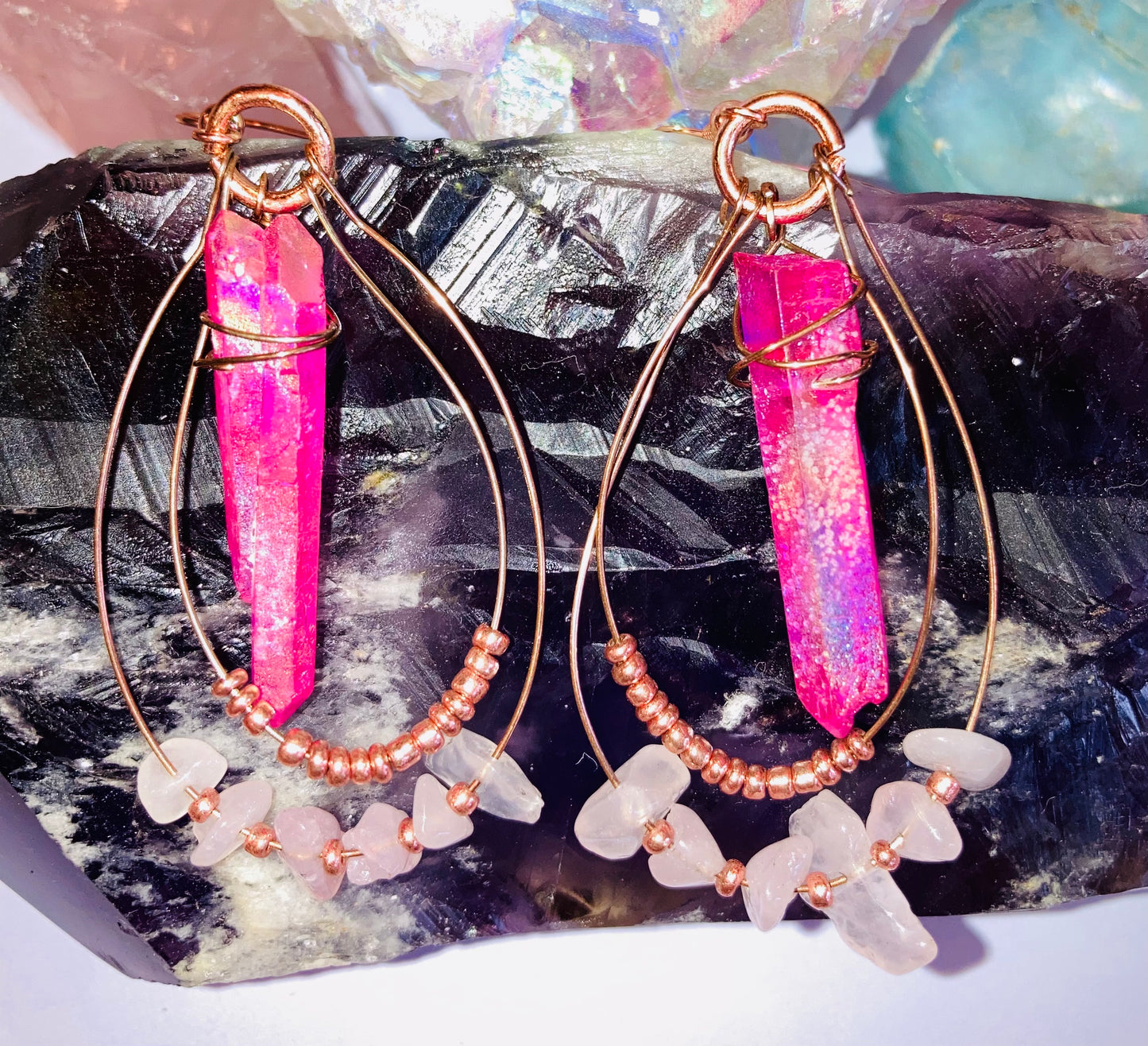 Healing Magenta & Rose Quartz Earrings