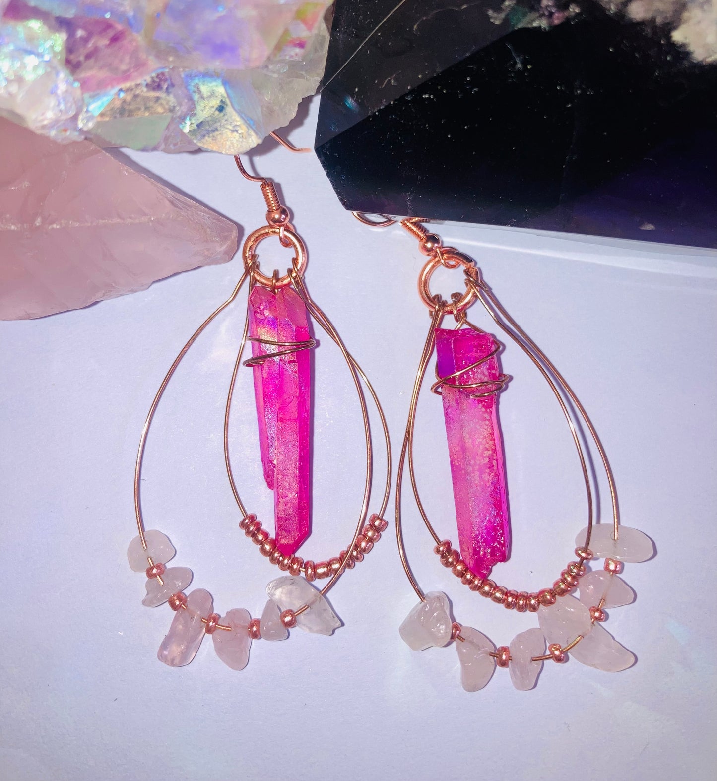 Healing Magenta & Rose Quartz Earrings