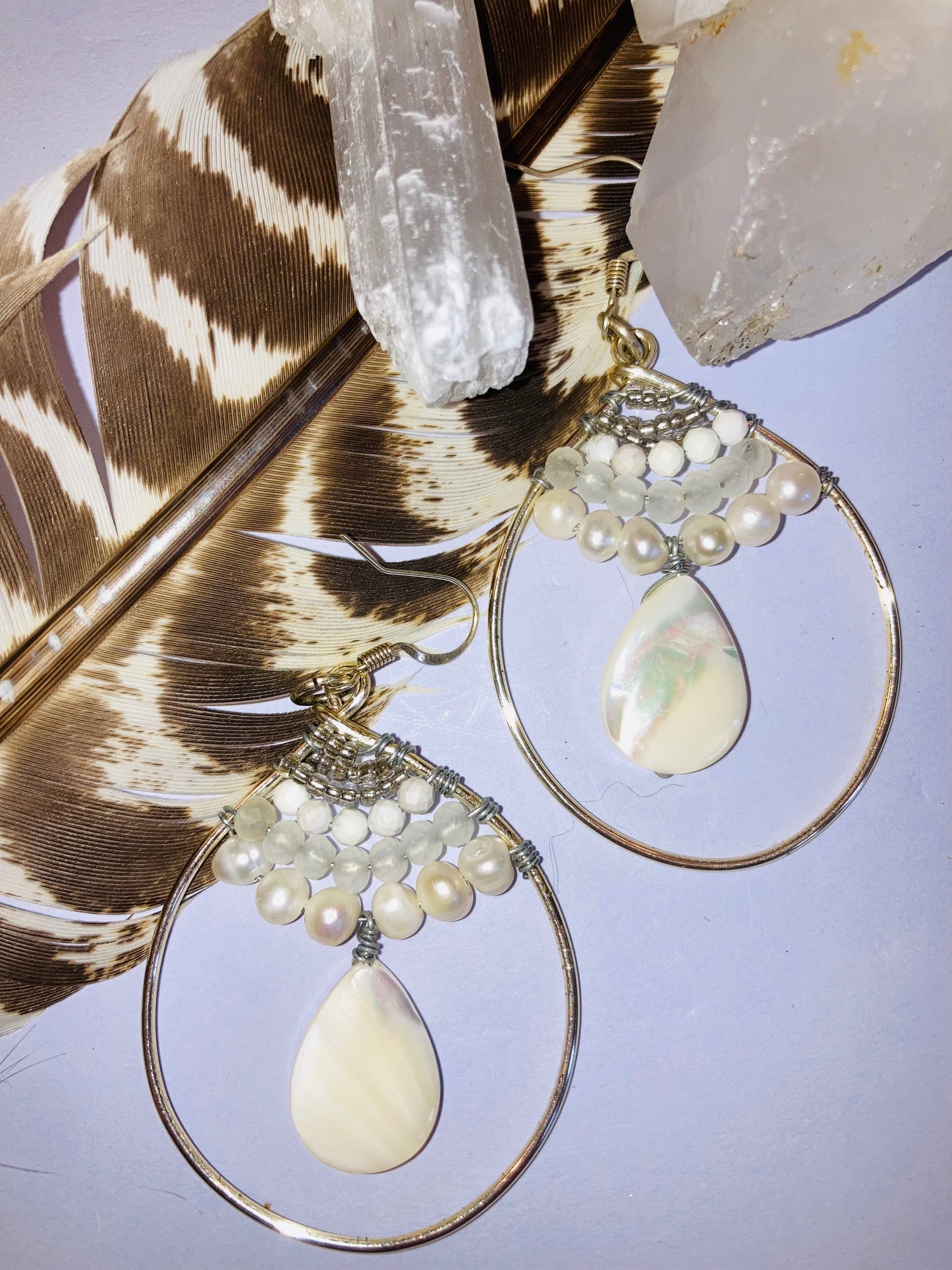 Snowy Owl Pearl Drop Earrings