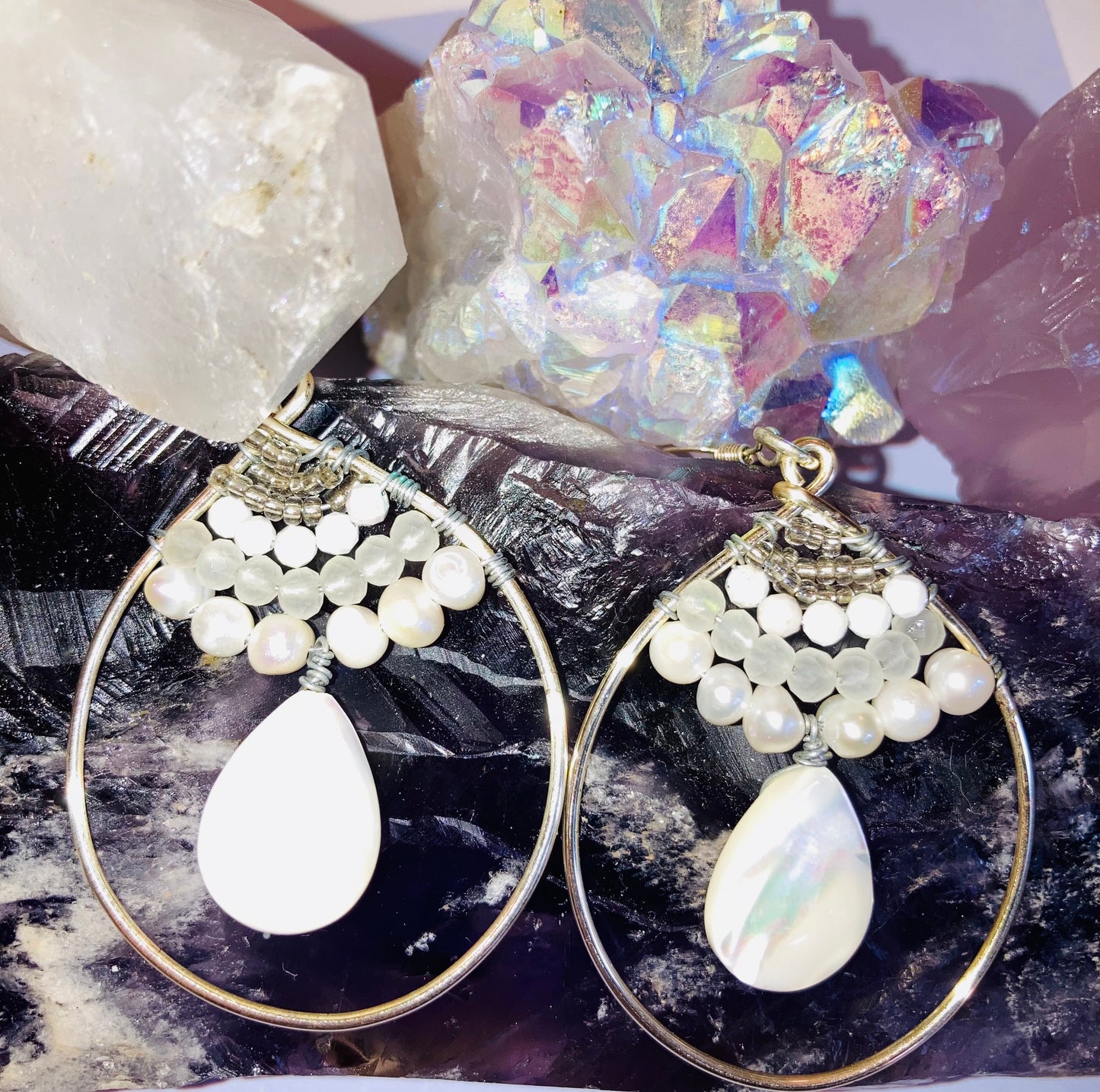 Snowy Owl Pearl Drop Earrings