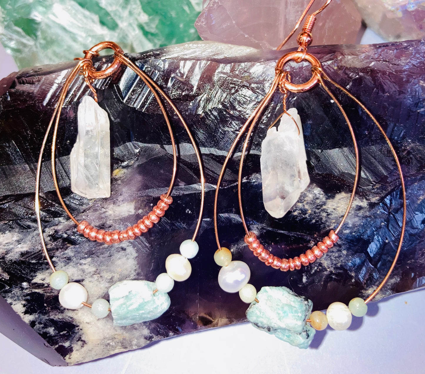 Healing Clear Quartz & Amazonite Earrings