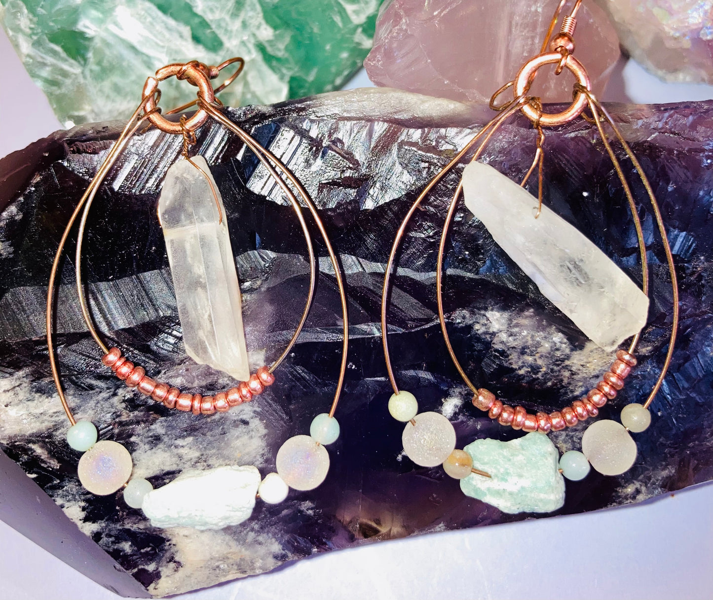 Healing Clear Quartz & Amazonite Earrings