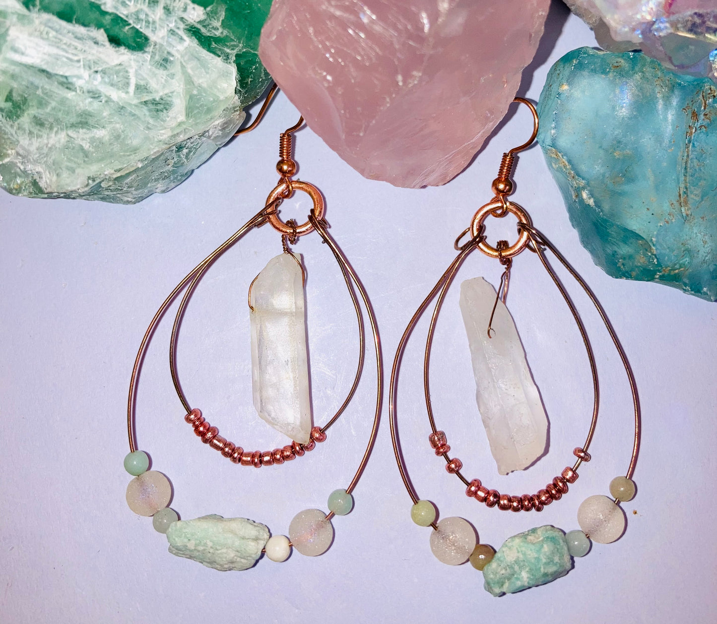 Healing Clear Quartz & Amazonite Earrings