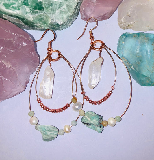 Healing Clear Quartz & Amazonite Earrings