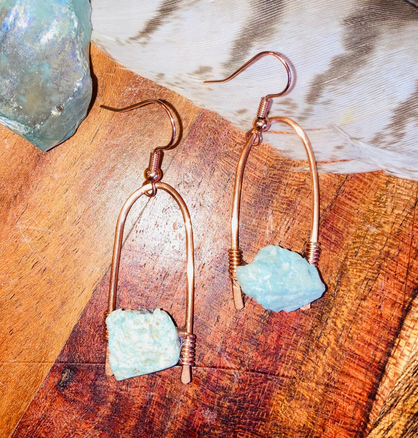 Healing Amazonite Hammered Copper Earrings