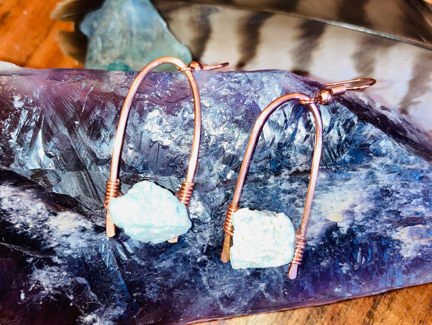 Healing Amazonite Hammered Copper Earrings